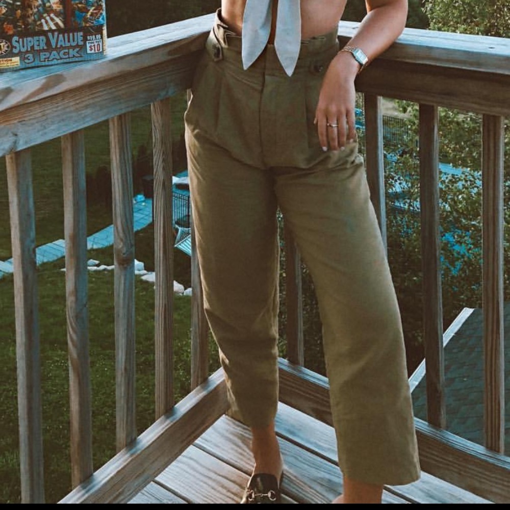 Zara Tapered Cropped Pants - GREEN